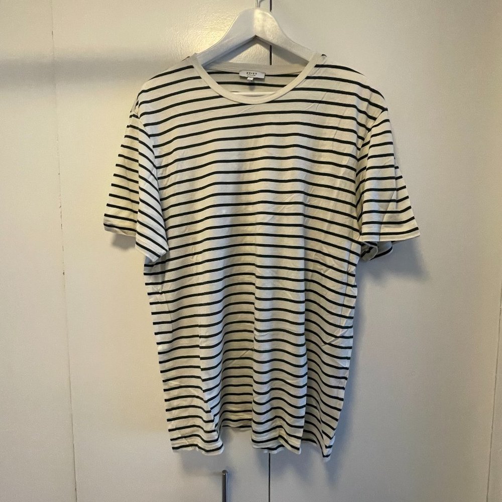 Reiss Holborn - XL Striped Crew Neck T-shirt In White/ Sage